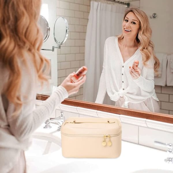 Bærbar makeup-taske i PU-læder