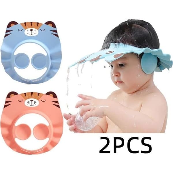 Badehette for baby, dusjbeskyttelse for barn, justerbart visir, dusjhette, for gutter, jenter, 2 stk (Tiger)