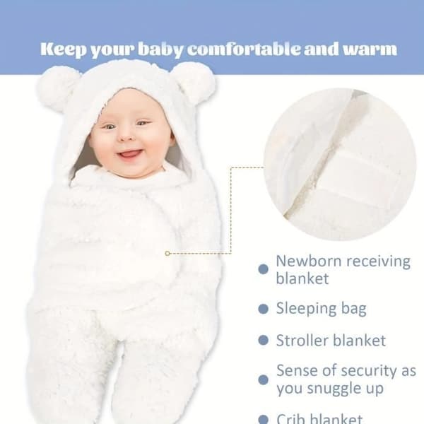 Babyteppe med hette for nyfødte, 0-6 måneder, unisex babyteppe, vintersovepose for nyfødte