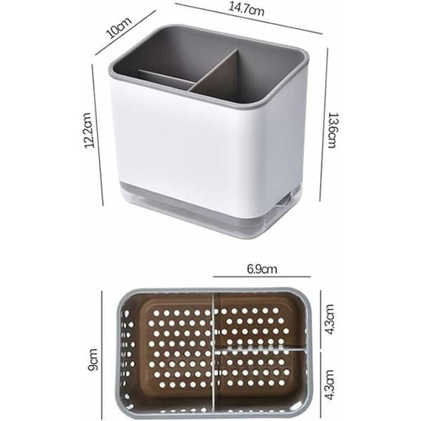 Multifunksjonell bestikkholder - 3 rom - Enkel drenering - Slitesterke materialer - Grå