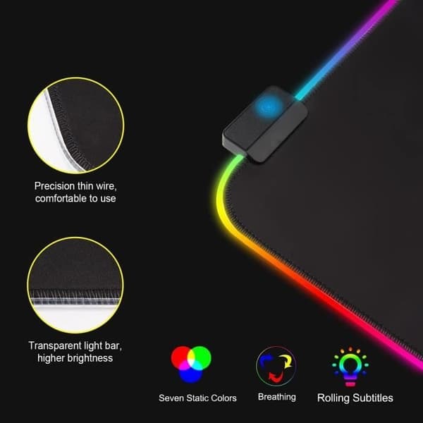 Opplyst spillmusematte, RGB LED-lysmusematte, spillmusematte med USB-kabel, 800 x 300 x 4 mm