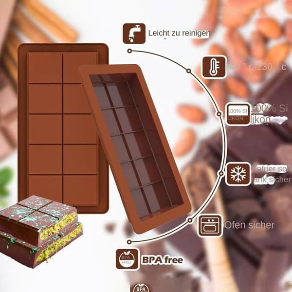 Sæt med 2 dybe chokoladebarforme, Silikone chokoladeforme, Chokoladebarforme, Dybe chokoladeforme, Kageform