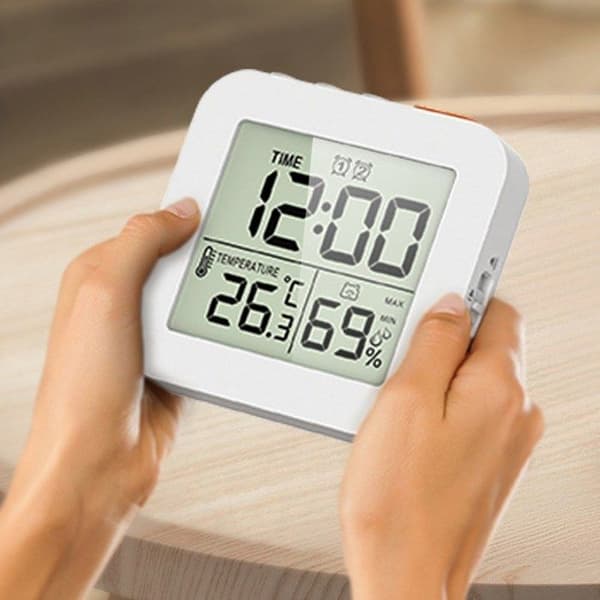 LCD digitalt display termohygrometer, multifunksjonelt termohygrometer, klokke, syklisk timer, to sett