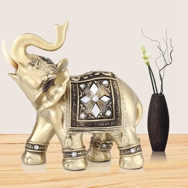Statue - AYNEFY - Elegant Elefant - Gull - Harpiks - 15x14 cm