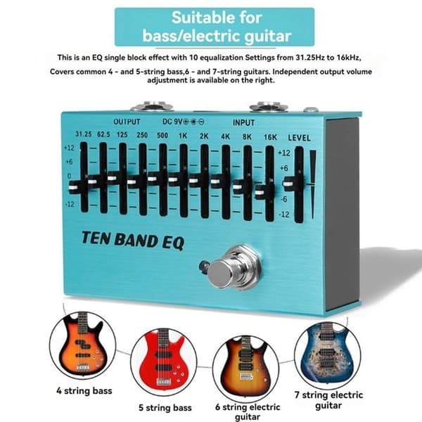 SA-01 10-bands equalizer-kontroller för elgitarr, EQ-effektpedaler, True Bypass, gitarr, bas, delar och tillbehör