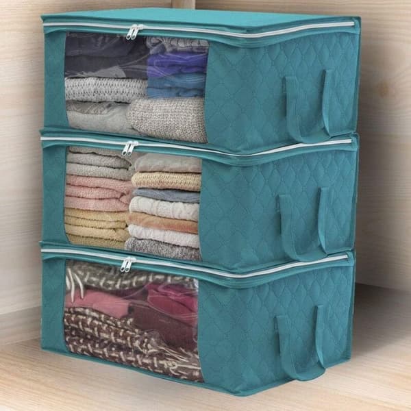 Förvaringslåda - Ej specificerad - Set om 3 - Vikbart tyg - 48x35x20 cm - Grå/blå