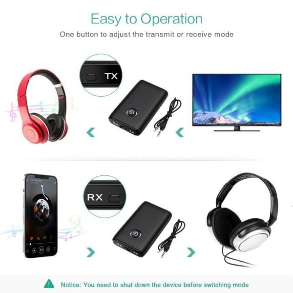 Trådløs Bluetooth 5.0-sender, Bluetooth Aux-adapter, 2-i-1 Bluetooth-mottaker og -sender