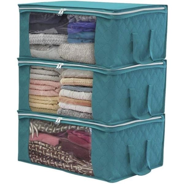 Förvaringslåda - Ej specificerad - Set om 3 - Vikbart tyg - 48x35x20 cm - Grå/blå