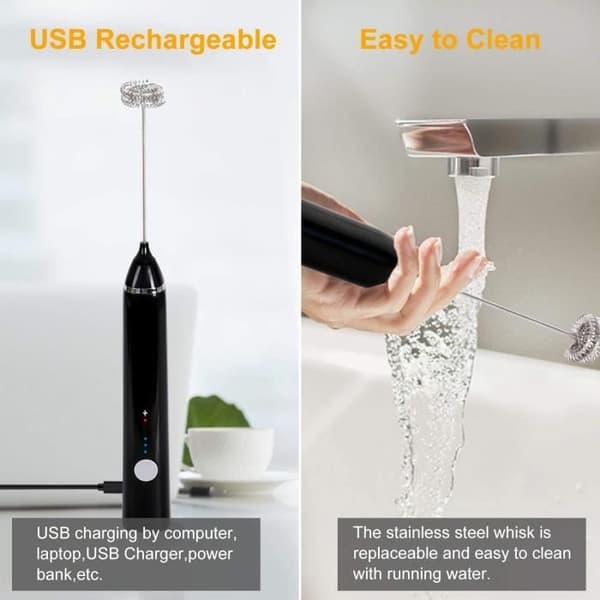Mælkeskummer - USB genopladelig - Tre justerbare hastigheder - Sort