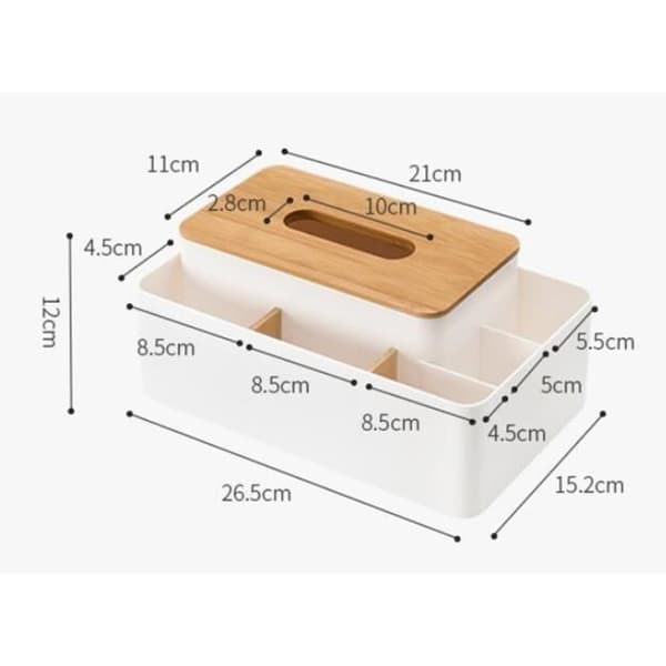 Papperslåda - Ospecificerad - Rektangulär - Vit - PS och bambu - 26,5x15,2x12cm