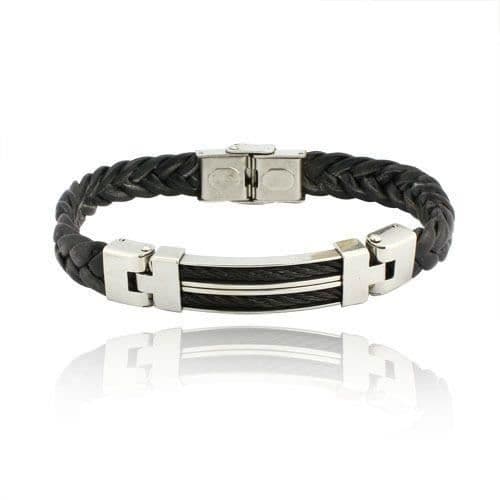 Armband - Rostfritt stål - Herr - 22 cm - Silver - Flätad silikon