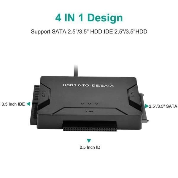 USB-hårddiskadapter, USB 3.0 till IDE/SATA, 1 m USB-kabel för 2,5" 3,5" IDE/SATA-hårddisk/SSD