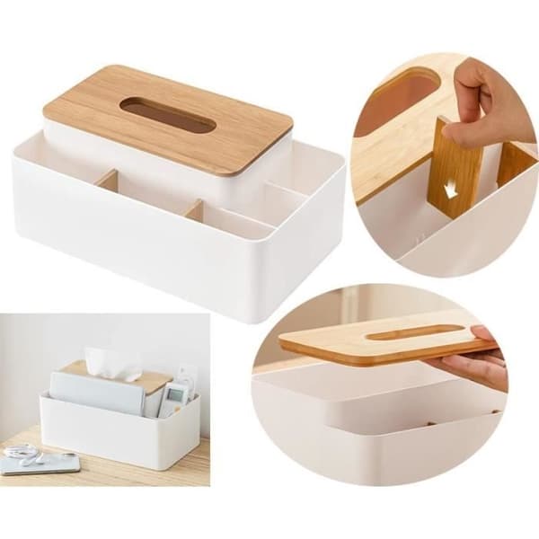 Papperslåda - Ospecificerad - Rektangulär - Vit - PS och bambu - 26,5x15,2x12cm