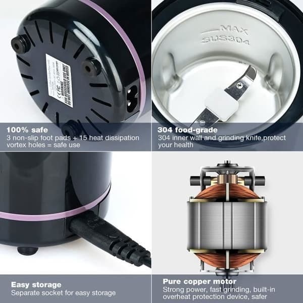300W elektrisk kaffekvern - CALDION - 50g kapasitet - Svart