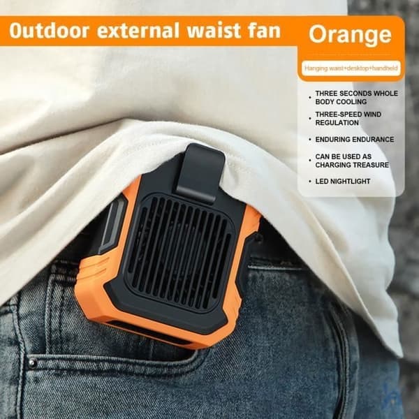 Bärbar fläkt - QINGQUE - Clip-on-modell - 4000mAh - USB - Orange