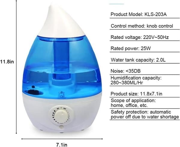Ultralyd Cool Mist Luftfugter til Soveværelse med Farverigt Natlys, Mini Lydløs Diffuser Luftfugter