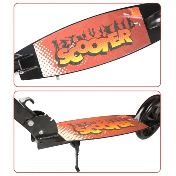 Scooter with large wheels and rear brake, foldable (black/orange)