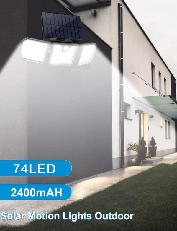 Kraftig LED-Solcellelampe med 3 spot og bevægelsessensor