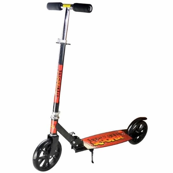 Scooter with large wheels and rear brake, foldable (black/orange)