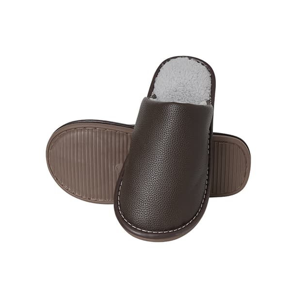 PU Leather Slippers - Stylish, Durable & Comfortable (Brown & Grey)