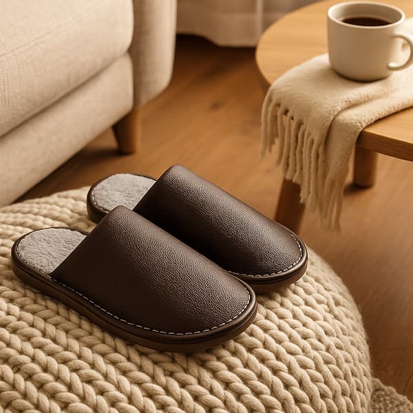 PU Leather Slippers - Stylish, Durable & Comfortable (Black & Grey)