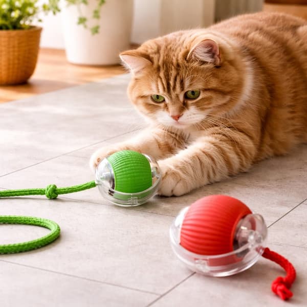 Smart interaktiv katteball med snor