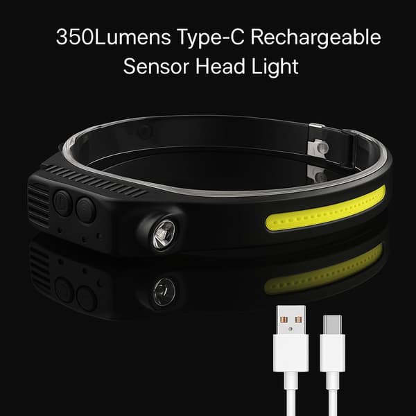 Headlamp with COB light - 330 lumens, water-resistant - 5 light modes