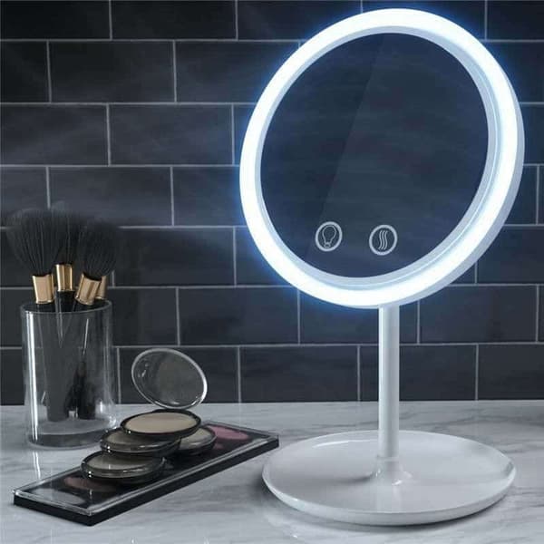 Makeup mirror with LED light and fan