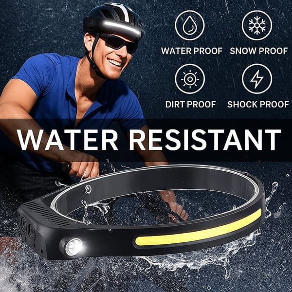 Headlamp with COB light - 330 lumens, water-resistant - 5 light modes