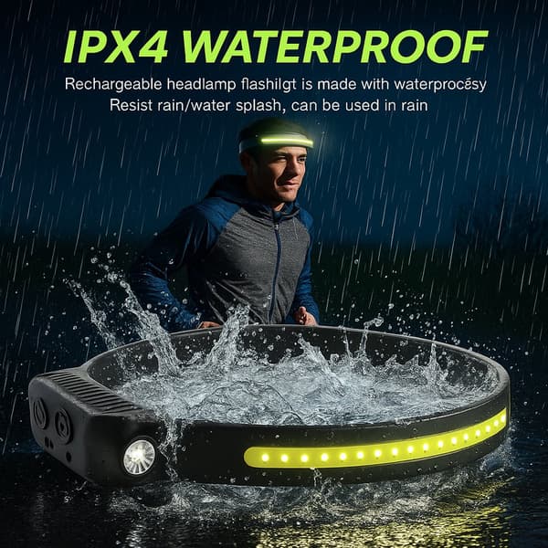 Headlamp with COB light - 330 lumens, water-resistant - 5 light modes