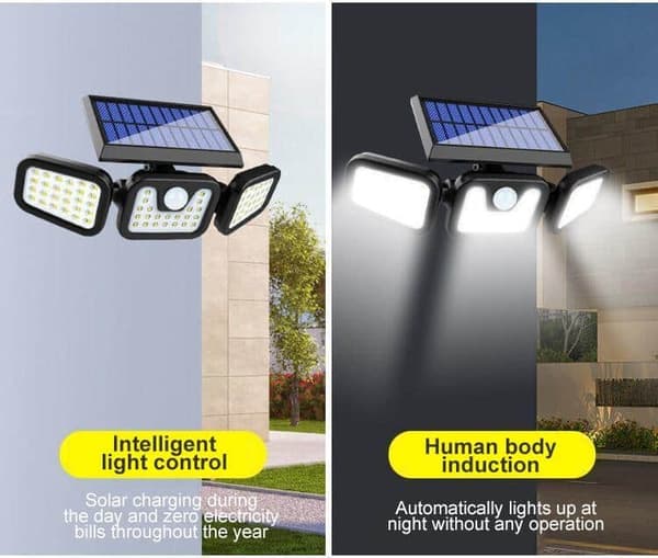 LED-Lampe med 3 kraftige spotlys (74 led) & bevegelsessensor