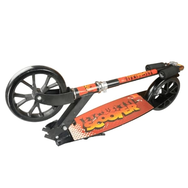 Scooter with large wheels and rear brake, foldable (black/orange)