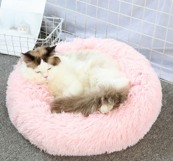 Blød og beroligende donut kattepude (sort, beige, grå, koks eller pink)