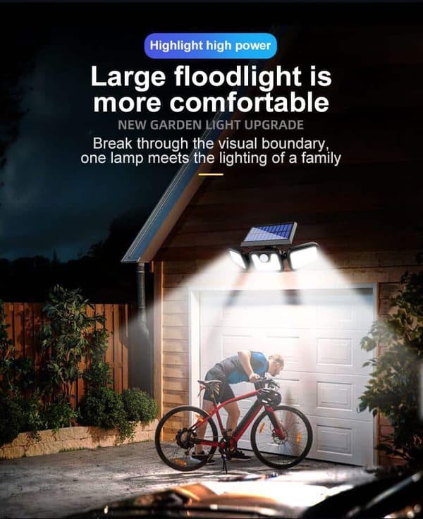 LED-Lampe med 3 kraftige spotlys (74 led) & bevegelsessensor