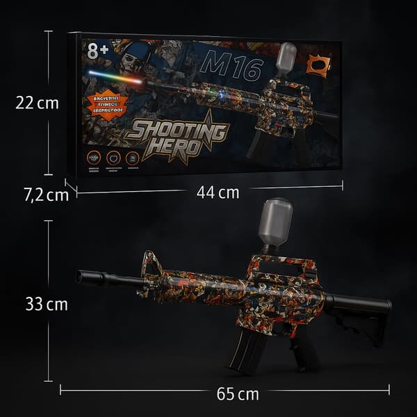 Gel Blaster M16 - elektrisk med sejt lys og røg når den skyder