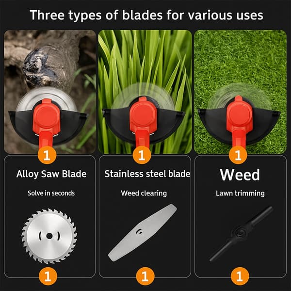 Grass trimmer and edger with wheels, telescopic handle and battery