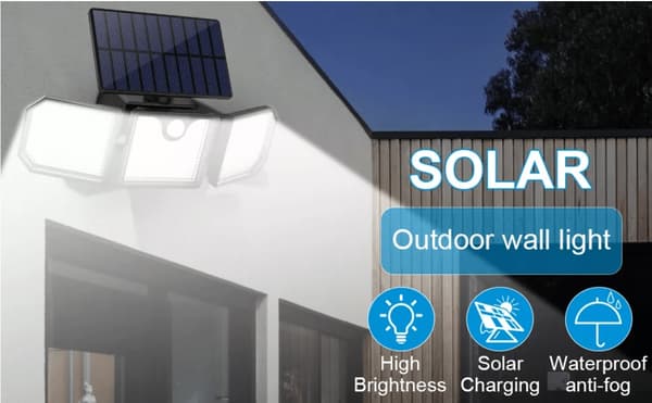 LED-Lampe med 3 kraftige spotlys (74 led) & bevegelsessensor