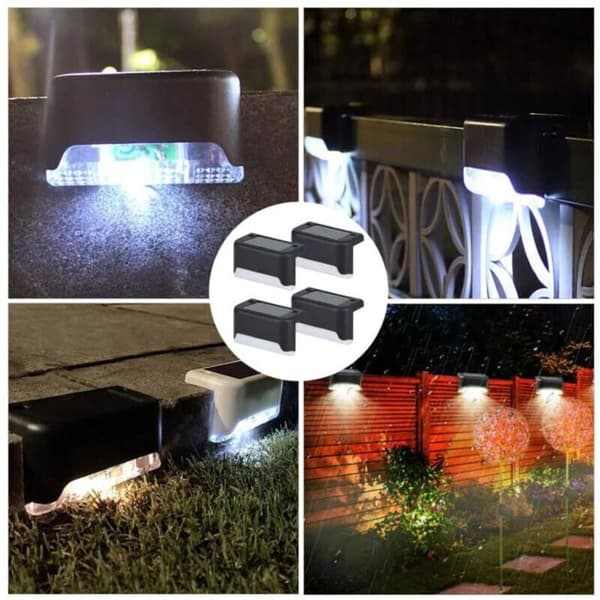 4 stk. solcellebrolamper, solcelletrappelygter, vandtætte LED-solarlamper, solarlamper til have og trapper