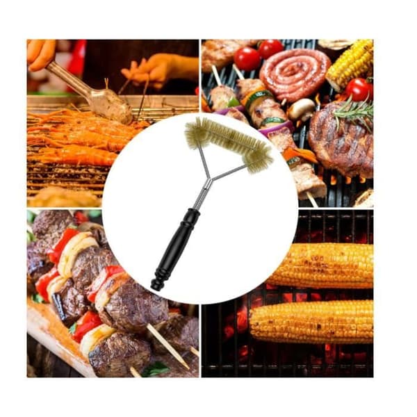 Grillbørste - Triangulær - 12" (30,5 cm) - Messing- og rustfrit stål - Rengøring 360°