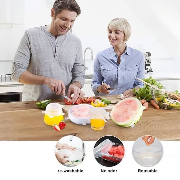 6 st Couvercle alimentaire extensible en silicone Couvercle Conservation des aliments Réutilisable