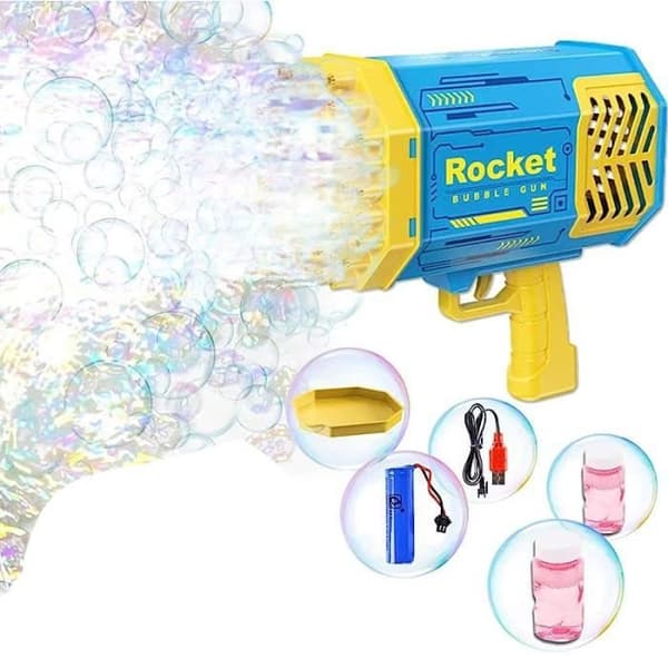 Bubbelpistol - Bazookablaster - 69 hål - Blå och vit - 2 flaskor ingår