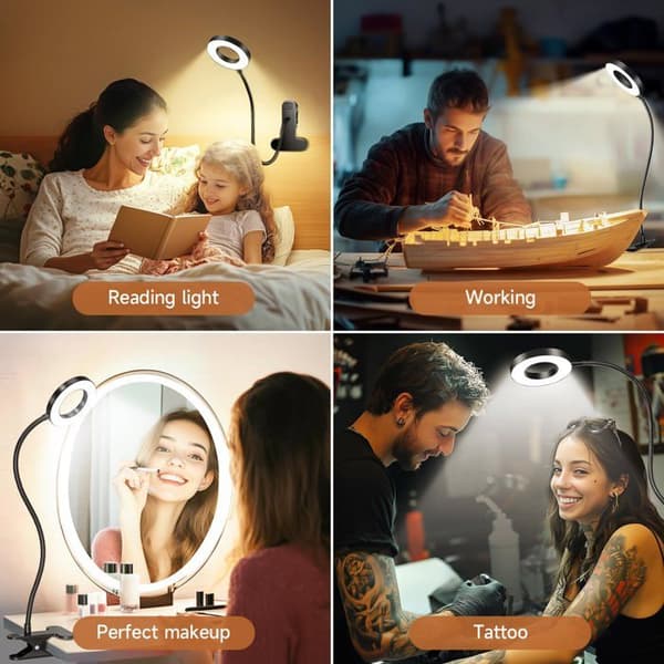 Kontorlampe - SERBASIC - Fleksibel 360° - 3 Tilstande - 10 Lysstyrker - USB Klipsbar