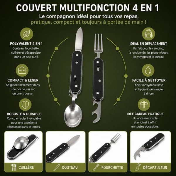 Folding multifunktionel kniv - BBQ PARTY - 4 i 1 9 cm - Rustfrit stål - Kompakt - Sort