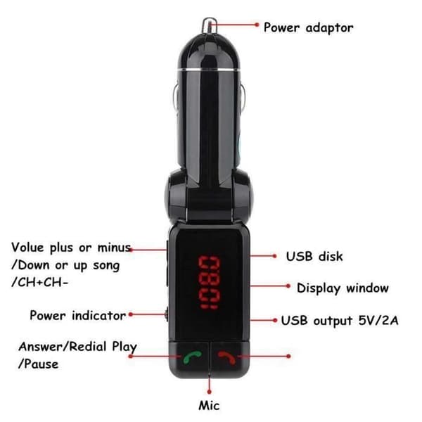 Trådløs LCD Bluetooth bil FM transmitter MP3 A2DP stereo musikafspiller USB oplader handsfree til ISO Android