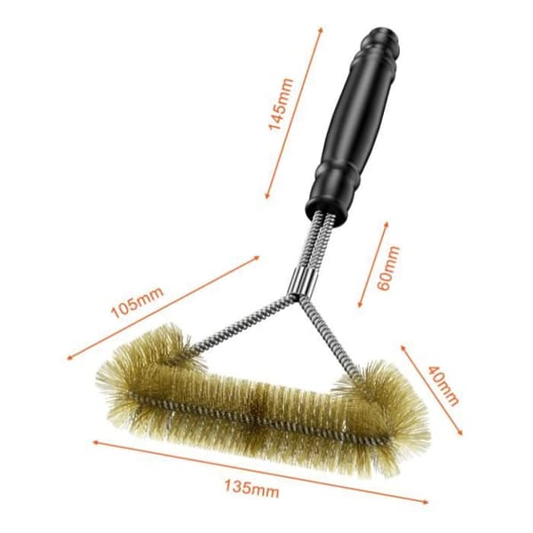 Grillborste - Triangulär - 12" (30,5 cm) - Messing- och rostfria borst - Rengöring 360°