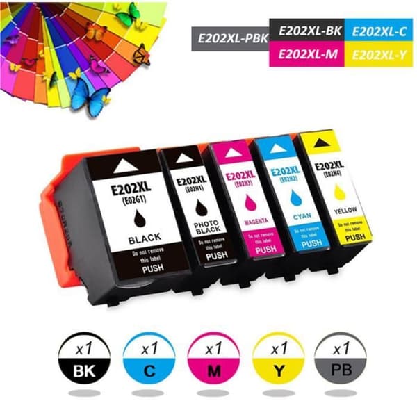 Sæt med 5 kompatible patroner E202XL(BK+PBK+C+M+Y) til Epson Expression Premium XP-6000, XP-6005