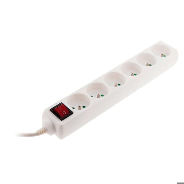 Stikdåse - ZENITECH - 6 stik - Med afbryder - Hvid