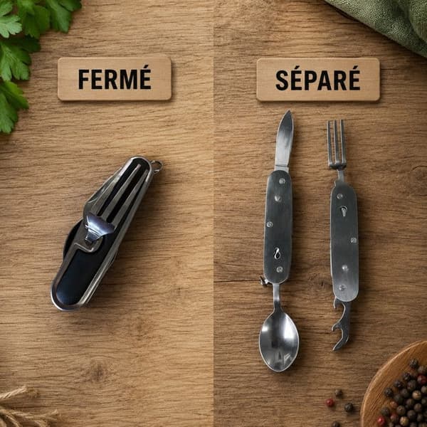 Folding multifunktionel kniv - BBQ PARTY - 4 i 1 9 cm - Rustfrit stål - Kompakt - Sort