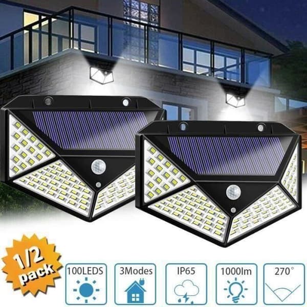 Solcellelampe - PB - 2 pak - 100 LED - Bevægelsessensor - Sort