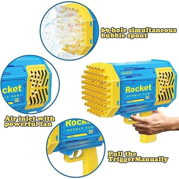 Bubbelpistol - Bazookablaster - 69 hål - Blå och vit - 2 flaskor ingår